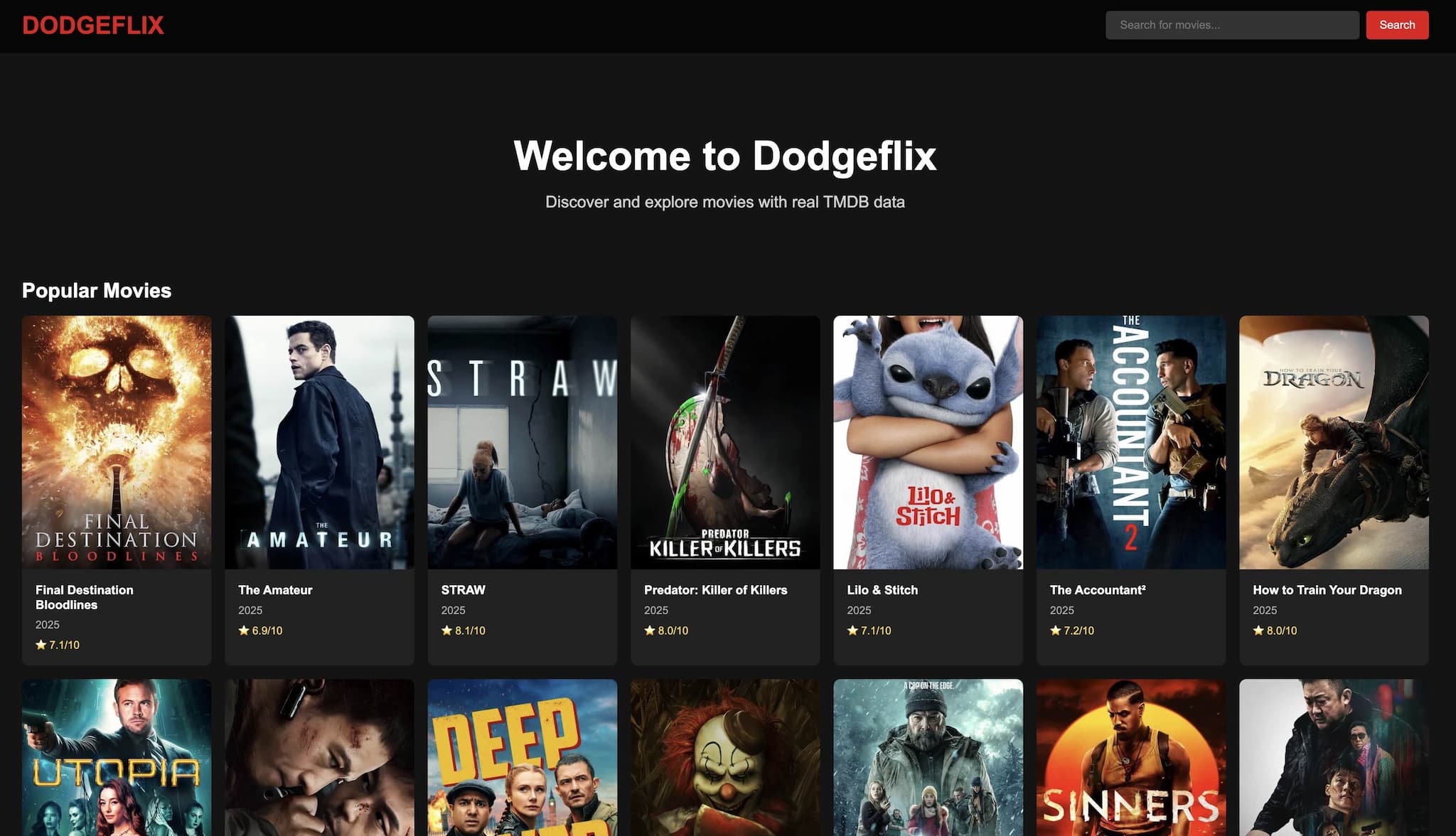 Movie Discovery App - Dodgeflix Interface